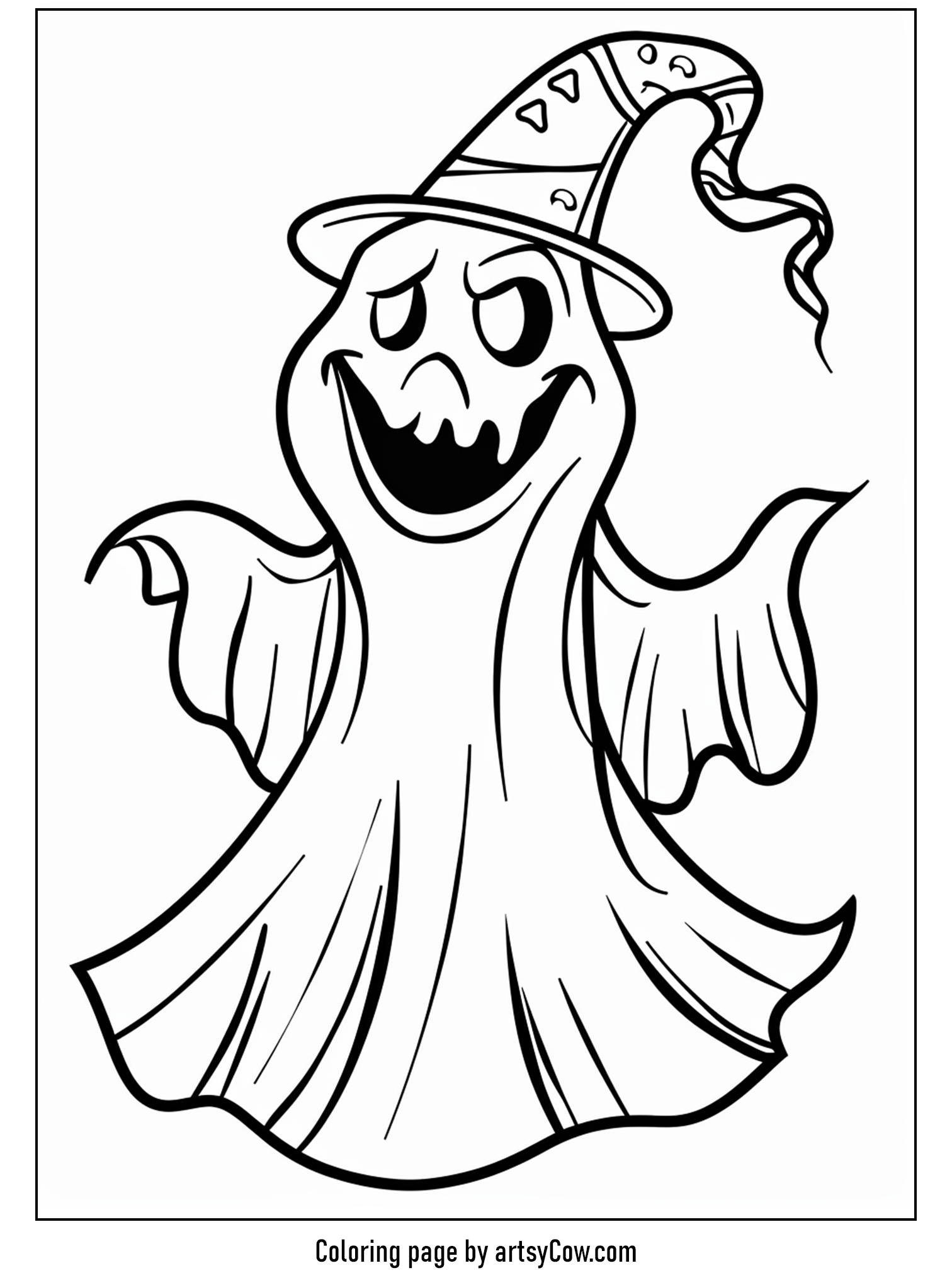 free halloween coloring pages for kids and adults, Party Hat Ghost Celebrates Halloween